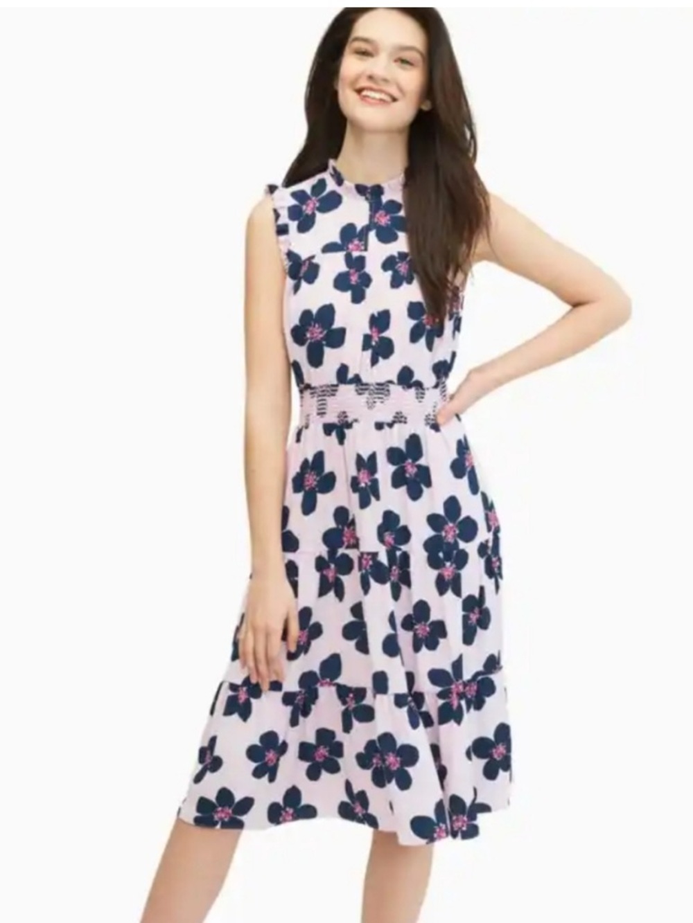 Kate Spade Grand Flora Midi Dress Lavender Purple Pink Blue Floral size small